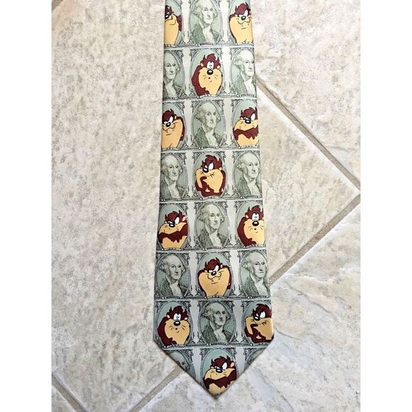 Looney Tunes Tie - Tasmanian Devil Neck Tie - Taz /‎ Money Hand Made 57 3/4" - Picture 1 of 4